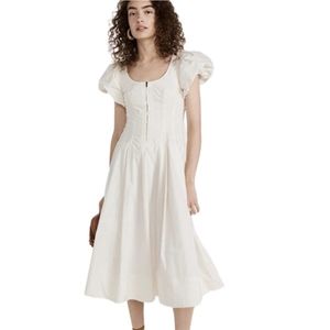 Ulla Johnson Malie Puff Sleeve Cotton Midi Dress White Pockets